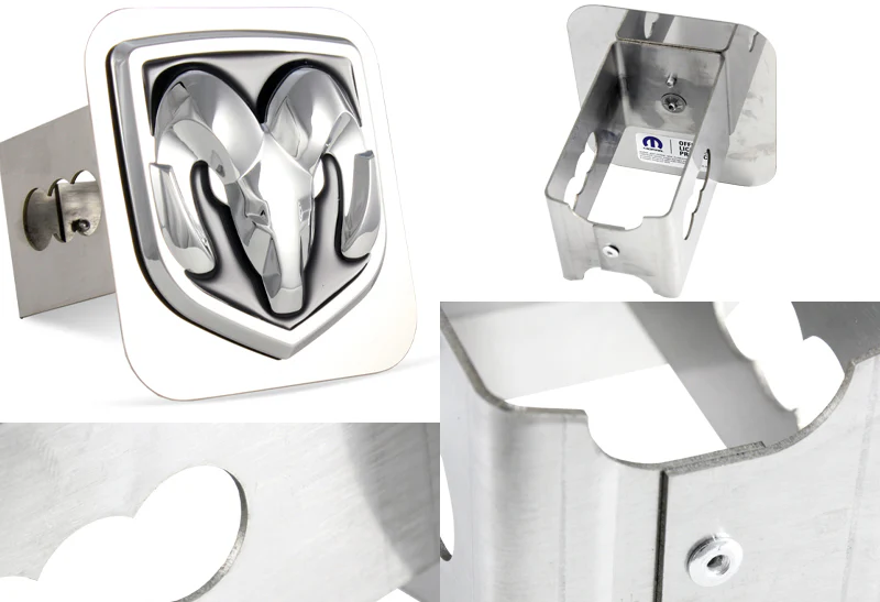 Chrome 3D DODGE RAM Engraved Billet LOGO Stainless Steel Hitch Cover Plug Cap For 2" Trailer Receiver - Image 3