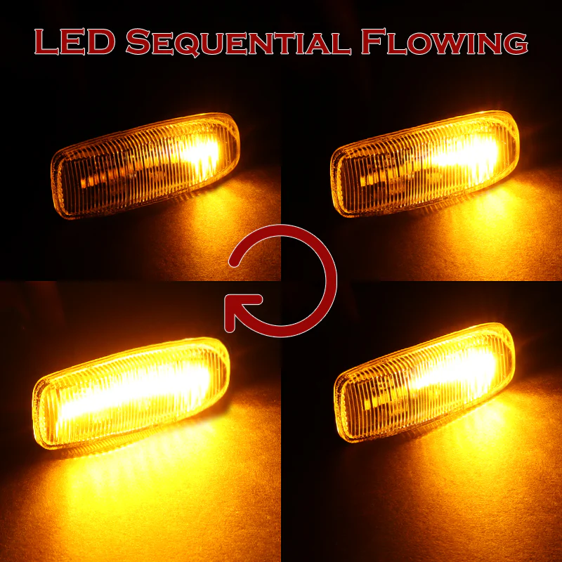 Jeep Grand Cherokee / Patriot / Compass Sequential Amber LED Turn Signal Front Side Marker Lights -Clear Lens - Image 5