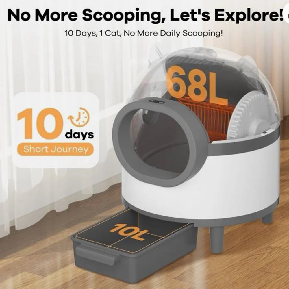 Cleaning Cat Litter Box, Large Automatic Box for Multiple Cats, APP Control, Odor Removal - Image 4