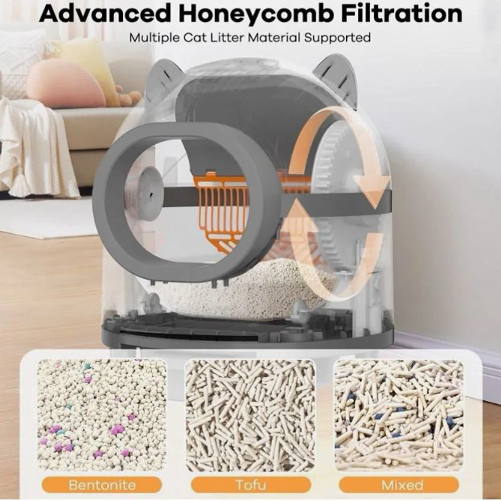 Cleaning Cat Litter Box, Large Automatic Box for Multiple Cats, APP Control, Odor Removal - Image 7