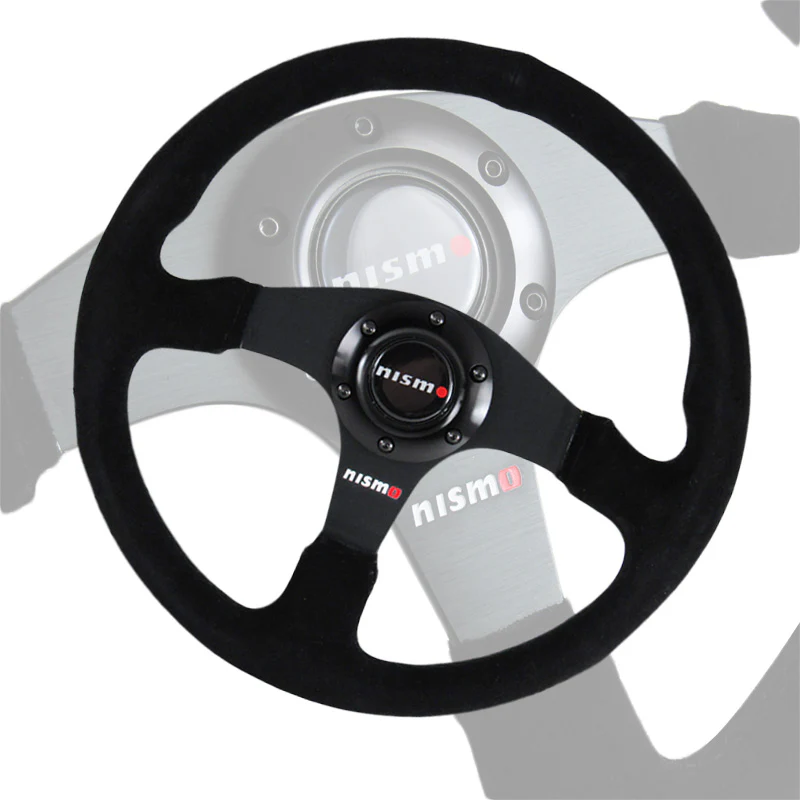 14" NISMO Racing Black Stitching Suede Sport Steering Wheel with Horn Button Universal - Image 2