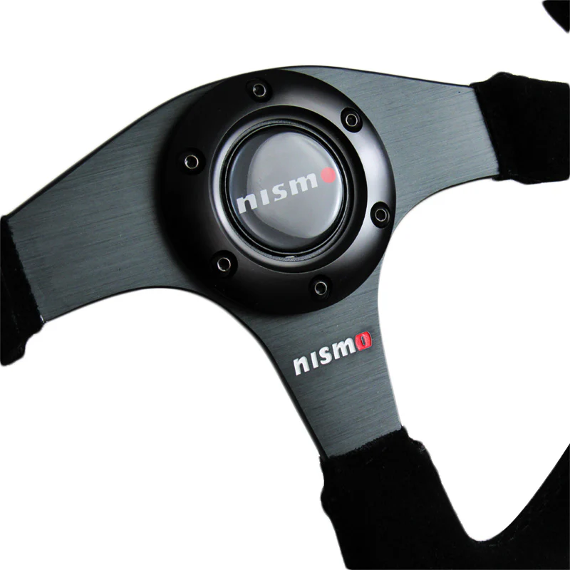 14" NISMO Racing Black Stitching Suede Sport Steering Wheel with Horn Button Universal - Image 3