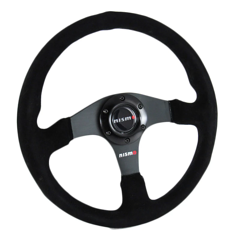 14" NISMO Racing Black Stitching Suede Sport Steering Wheel with Horn Button Universal - Image 5