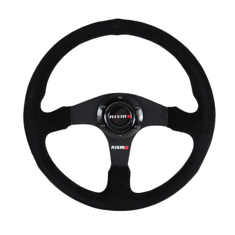 14" NISMO Racing Black Stitching Suede Sport Steering Wheel with Horn Button Universal - Image 6