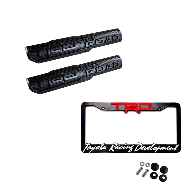 TRD OFF ROAD Toyota Tacoma OEM 3D ABS Molded Nameplate Door Emblem Badge with License Plate Frame with Caps - Image 9
