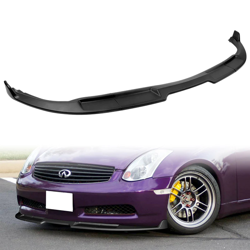 2003-2007 Infiniti G35 Coupe GT-Style Unpainted Black 3-Piece Front Bumper Body Spoiler Splitter Lip Kit with Metal Badge Emblems Set - Image 10