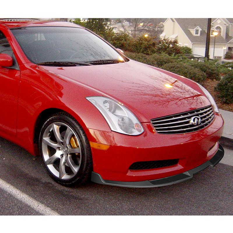 2003-2007 Infiniti G35 Coupe GT-Style Unpainted Black 3-Piece Front Bumper Body Spoiler Splitter Lip Kit with Metal Badge Emblems Set - Image 4