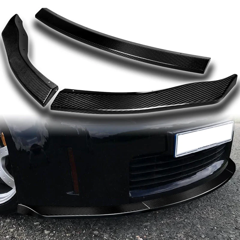 2006-2009 Nissan 350Z GT-Style Real Carbon Fiber 3-Piece Front Bumper Body Spoiler Splitter Lip Kit with Emblem Set - Image 8