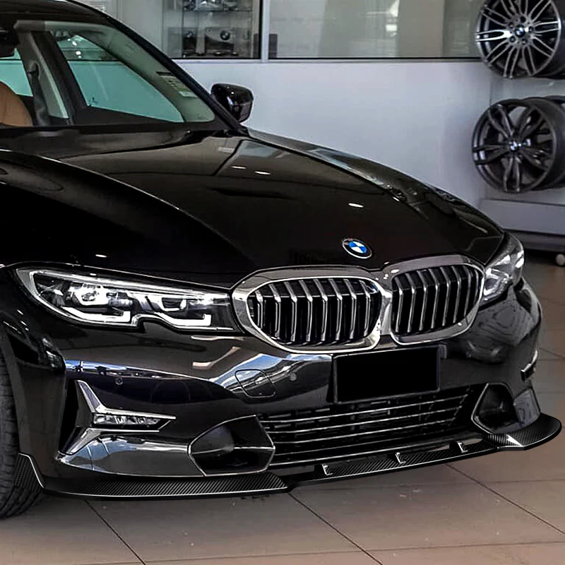 2019-2022 BMW G20 G21 3-Series Sport Real Carbon Fiber 3-Piece Front Bumper Body Spoiler Splitter Lip Kit - Image 4
