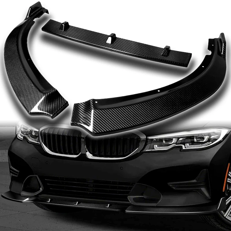 2019-2022 BMW G20 G21 3-Series Sport Real Carbon Fiber 3-Piece Front Bumper Body Spoiler Splitter Lip Kit - Image 8