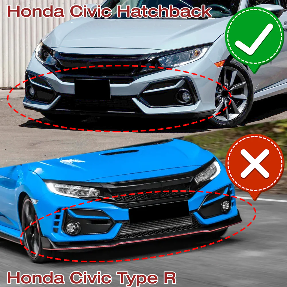 2017-2021 Honda Civic Hatchback Carbon Painted MUG Front Bumper Body Splitter Spoiler Lip 3PCS - Image 6