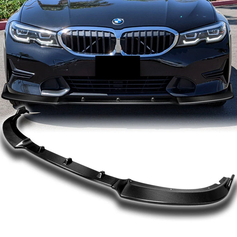 2019-2022 BMW G20 G21 3-Series Sport Real Carbon Fiber 3-Piece Front Bumper Body Spoiler Splitter Lip Kit with Fenders Bumper Badge - Image 4