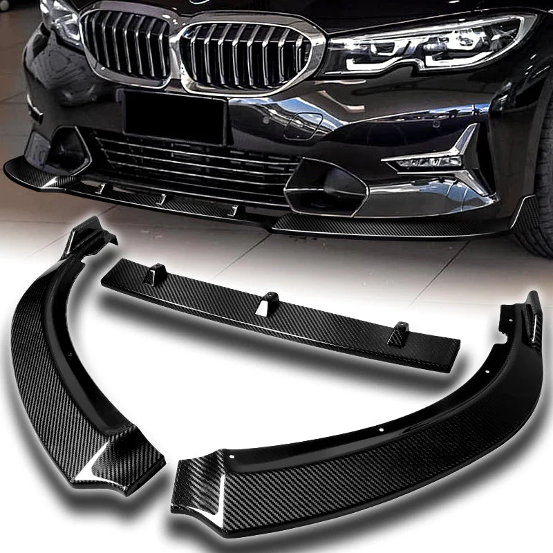 2019-2022 BMW G20 G21 3-Series Sport Real Carbon Fiber 3-Piece Front Bumper Body Spoiler Splitter Lip Kit with Fenders Bumper Badge - Image 8