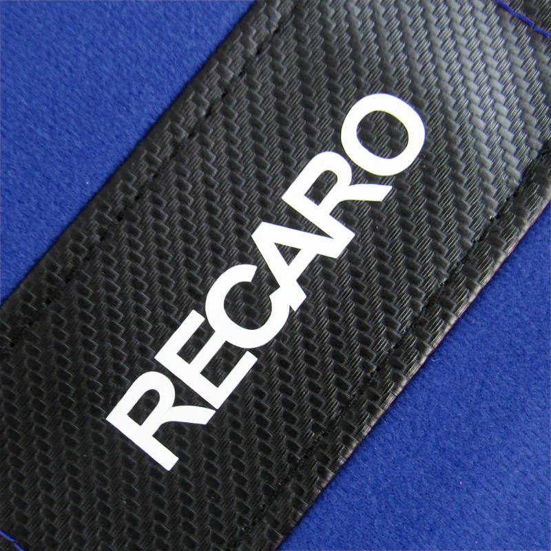 2PCS JDM RECARO Racing Blue PVC Seat Side Cover Repair Decoration Pad Carbon Look - Image 2
