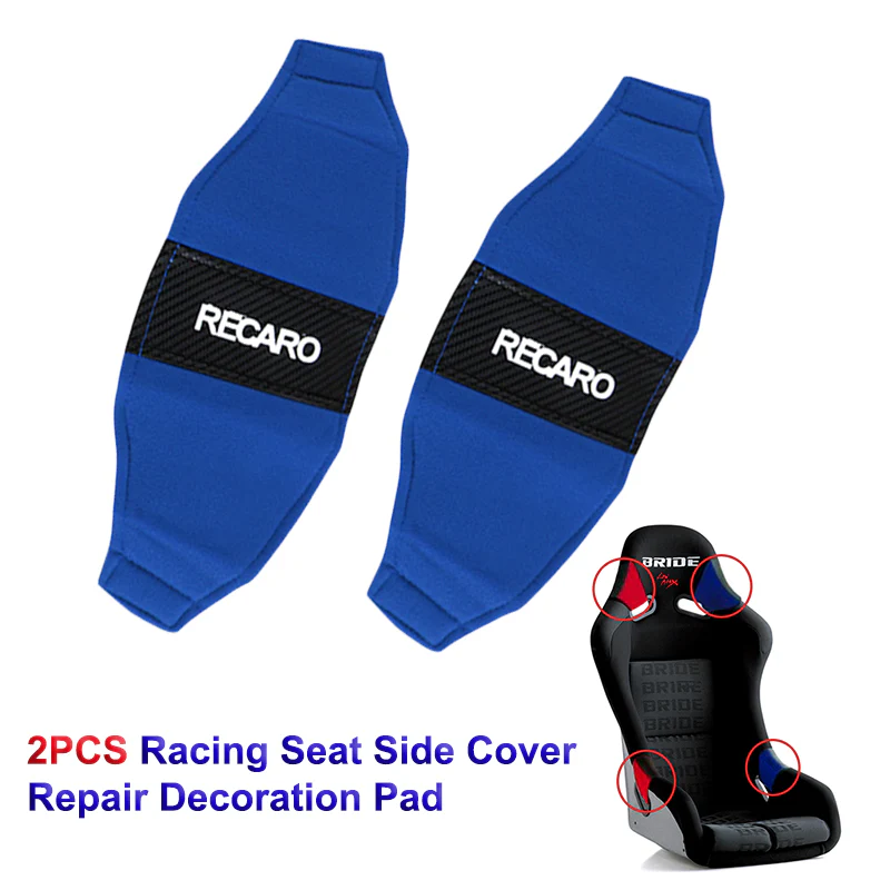 2PCS JDM RECARO Racing Blue PVC Seat Side Cover Repair Decoration Pad Carbon Look - Image 5