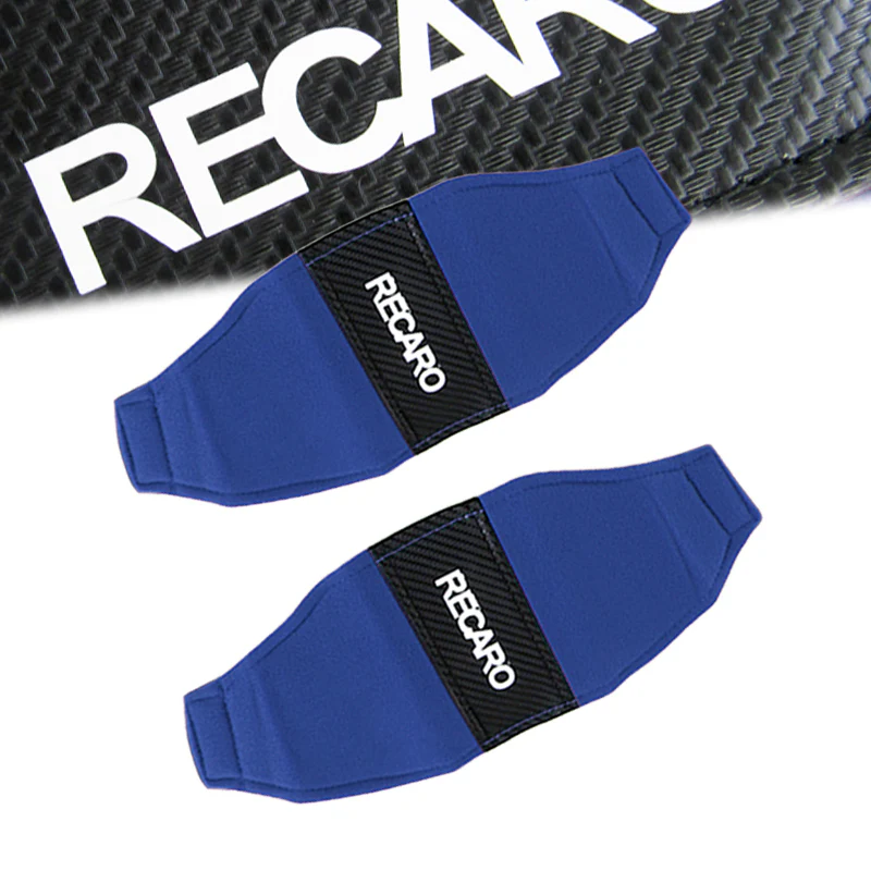 2PCS JDM RECARO Racing Blue PVC Seat Side Cover Repair Decoration Pad Carbon Look - Image 6