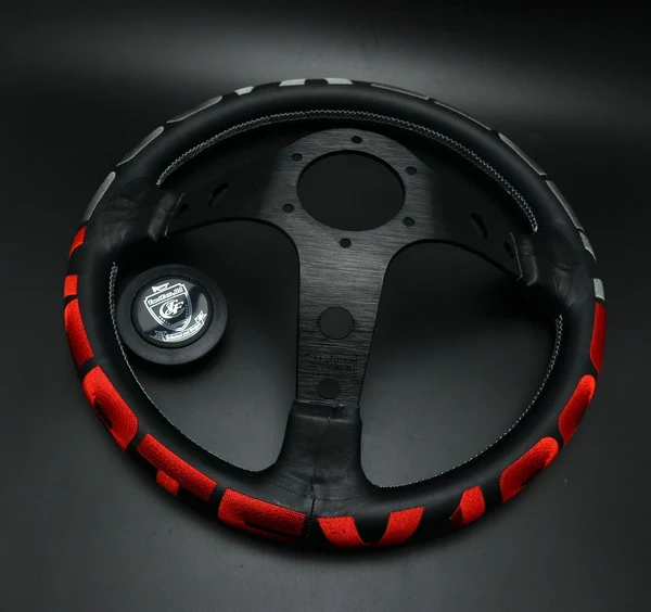 320mm Vertex 1996 Leather Deep Dish Modified Steering Wheel RED/SILVER Stitch Sports Steering Wheel OMP MOMO Racing - Image 3