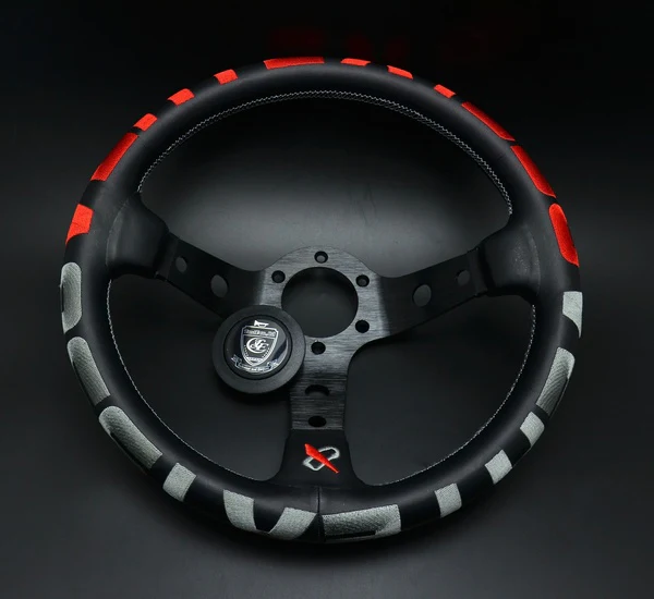 320mm Vertex 1996 Leather Deep Dish Modified Steering Wheel RED/SILVER Stitch Sports Steering Wheel OMP MOMO Racing - Image 4