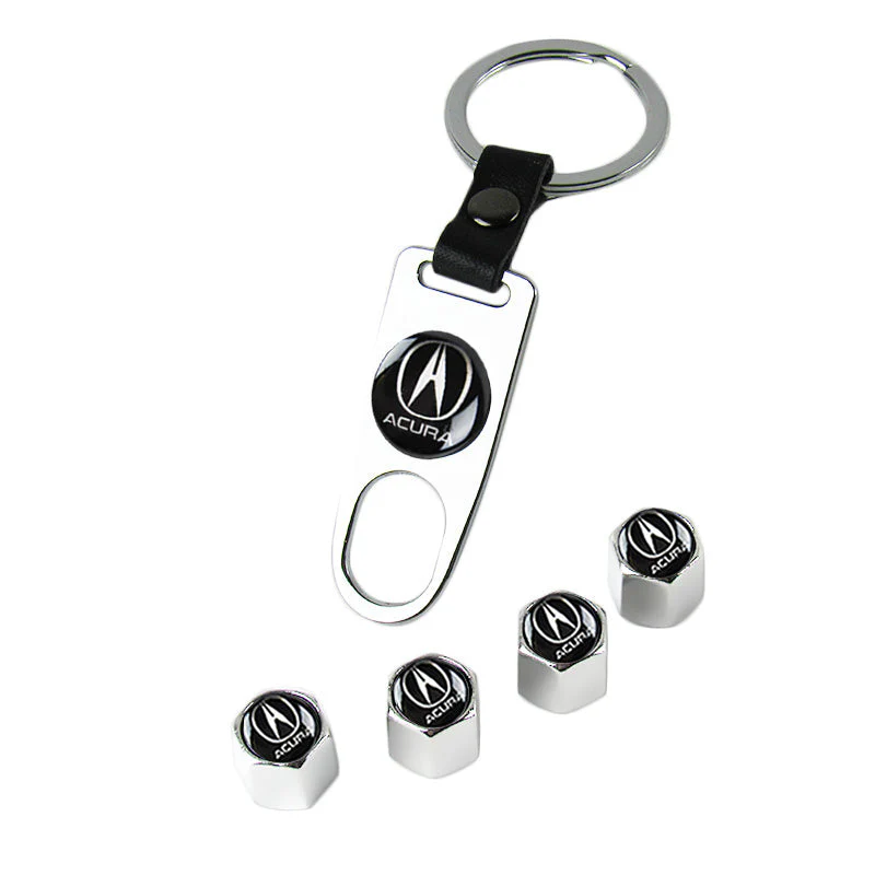 ACURA Set of Silver Car Wheel Tire Valves Dust Stem Air Caps Keychain with Black Carbon Fiber Look Seat Belt Covers - Image 9
