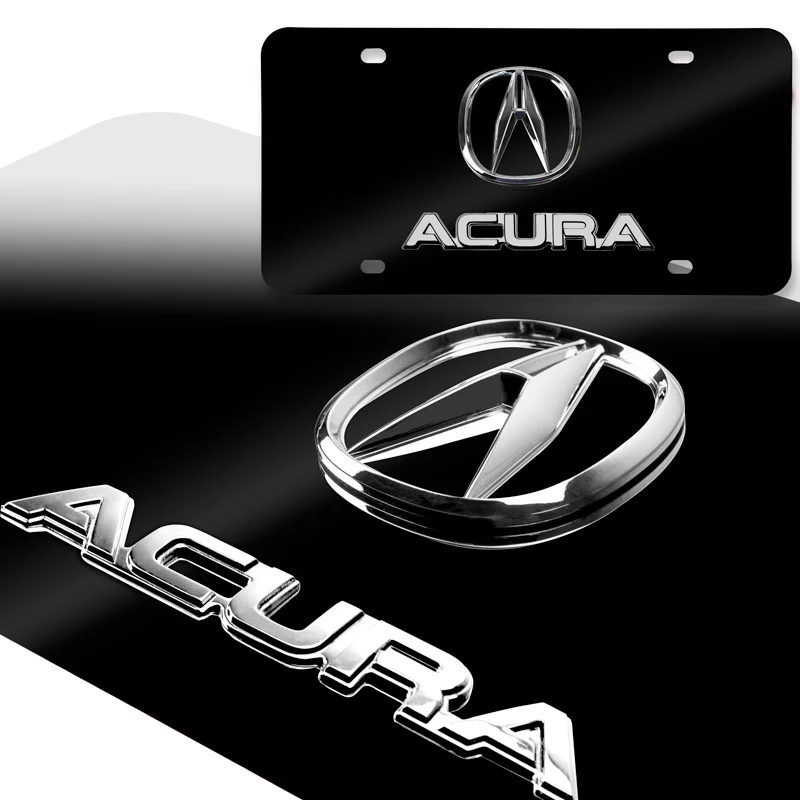 ACURA Stainless Steel Front Mirror Black/ Chrome Finish 3D Dual License Plate Frame - Image 4
