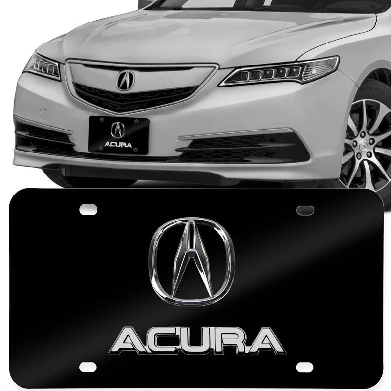 ACURA Stainless Steel Front Mirror Black/ Chrome Finish 3D Dual License Plate Frame - Image 6