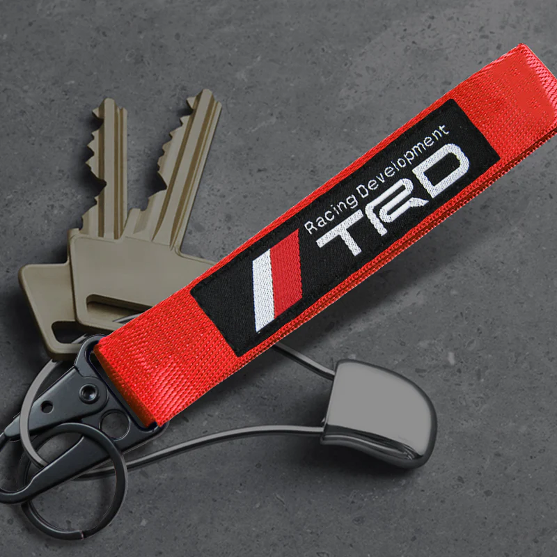 Red TOYOTA MOTORS TRD Racing Set Keychain Metal Key Ring with Steering Wheel Emblem - Image 2
