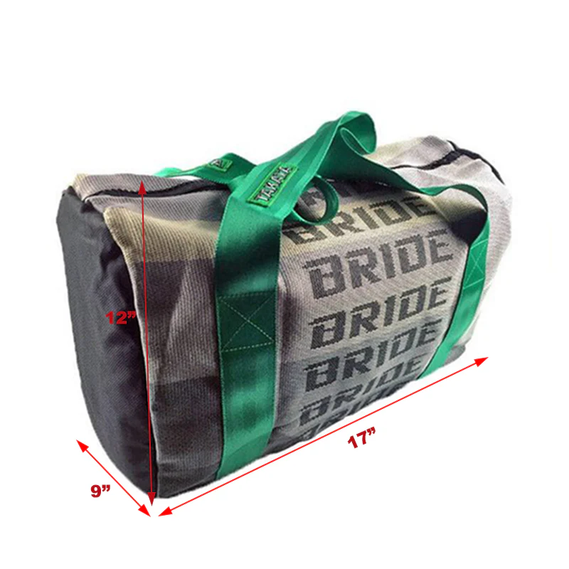 JDM Bride Gradation Racing Seat Cloth Duffle Gym Bag with Takata Green Harness Strap - Image 3