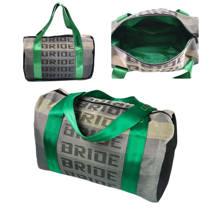 JDM Bride Gradation Racing Seat Cloth Duffle Gym Bag with Takata Green Harness Strap - Image 8