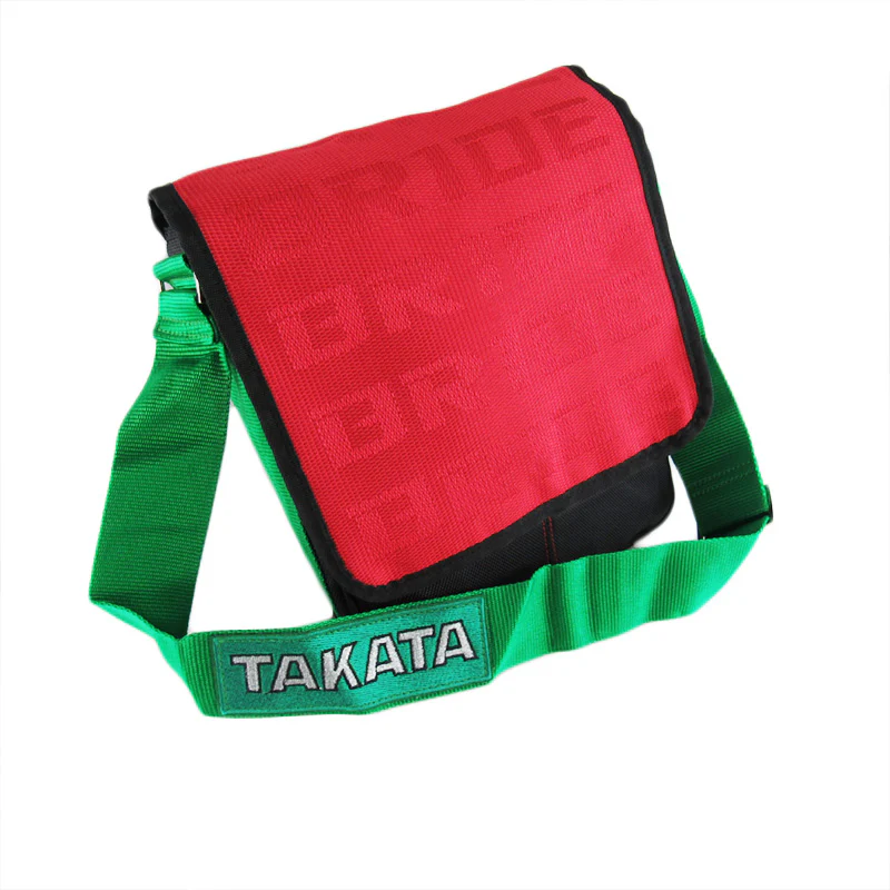 Red GRADATION CROSSBODY SHOULDER BRIDE RACING BAG W/ TAKATA GREEN HARNESS STRAP - Image 5