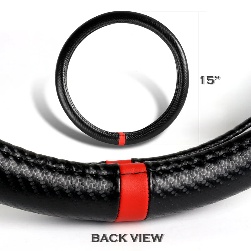 MOMO Motorsports Steering Wheel Horn Button with Carbon Fiber Look Leather 15" (38cm) Diameter Steering Wheel Cover - Image 4