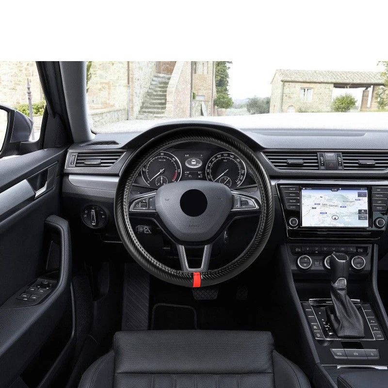 MOMO Motorsports Steering Wheel Horn Button with Carbon Fiber Look Leather 15" (38cm) Diameter Steering Wheel Cover - Image 5