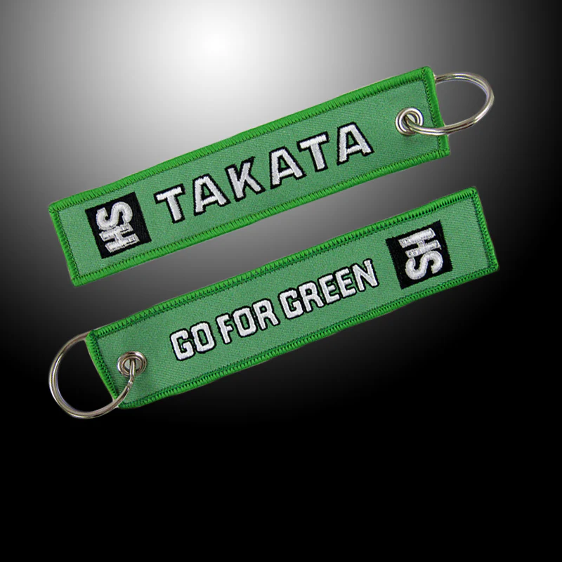 EMBROIDERED DOUBLE SIDED KEYCHAIN TAG GREEN JDM TAKATA SH Racing CELL HOLDERS KEYRING X2 - Image 2