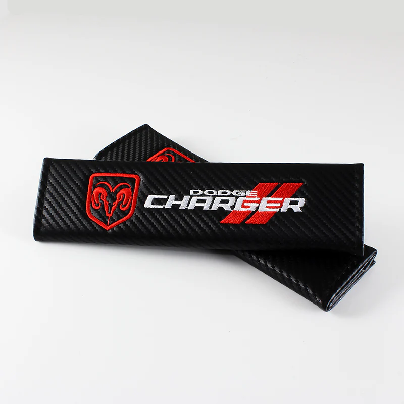 DODGE Charger Set of Car 15" Steering Wheel Cover Carbon Fiber Style Leather with Seat Belt Covers - Image 5