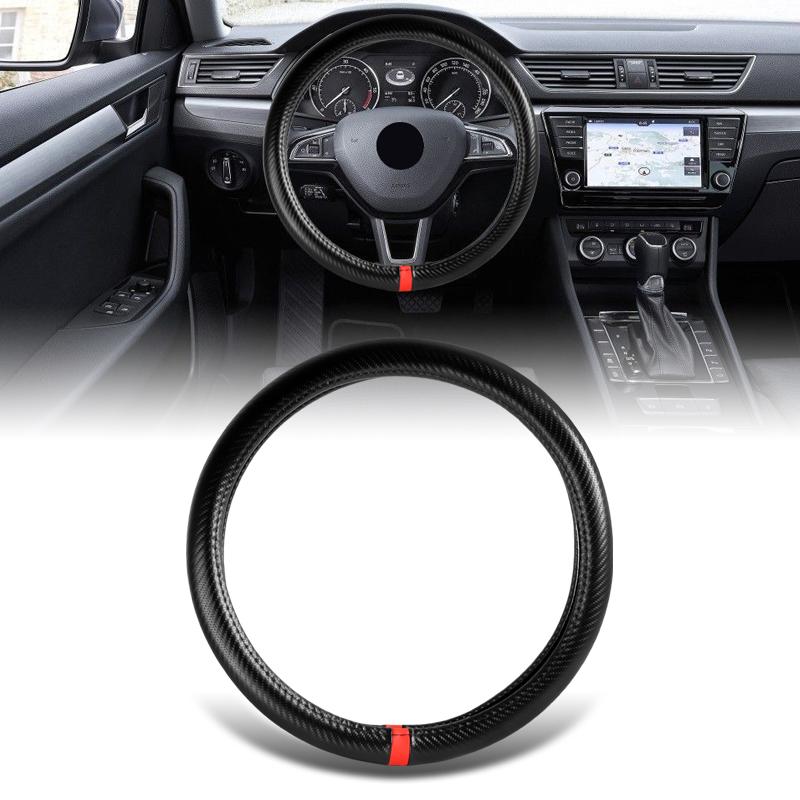 DODGE Charger Set of Car 15" Steering Wheel Cover Carbon Fiber Style Leather with Seat Belt Covers - Image 6