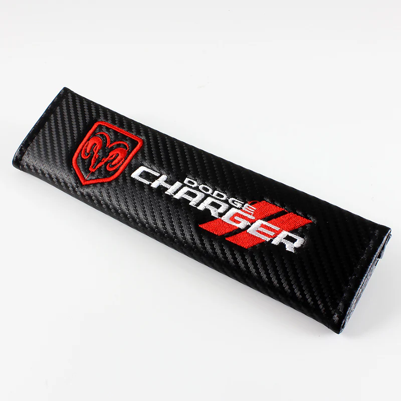 DODGE Charger Set of Car 15" Steering Wheel Cover Carbon Fiber Style Leather with Seat Belt Covers - Image 9