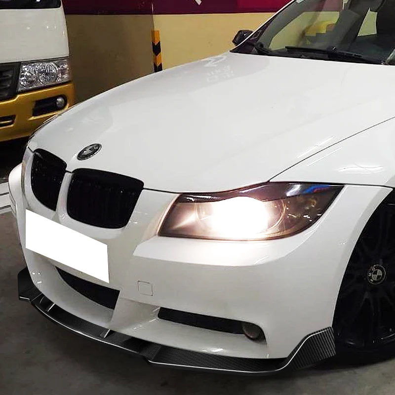 For 2006-2008 BMW E90 E91 3-Series H-Style Carbon Fiber Front Bumper Body Splitter Spoiler Lip 3PCS - Image 5