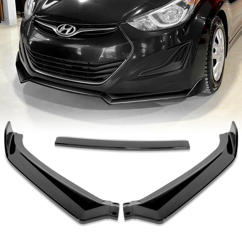 2011-2013 Hyundai Elantra Set of Painted Black Sedan Front Bumper Spoiler Splitter Lip with Windshield Banner - Image 6