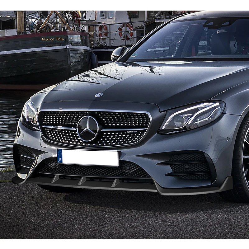 For 2017-2020 Mercedes E-Class W213 Unpainted Matte Black Front Bumper Body Splitter Spoiler Lip 3PCS - Image 5