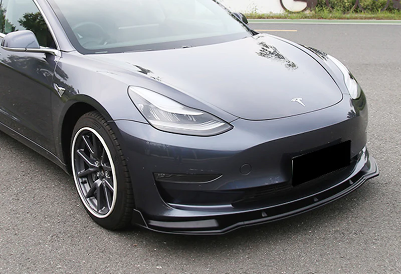 For 2017-2023 Tesla Model 3 Sedan Unpainted Matte Black Front Bumper Body Splitter Spoiler Lip 3PCS - Image 5