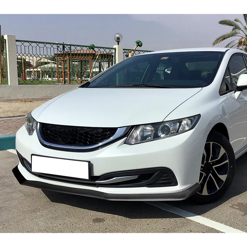 For 2013-2015 Honda Civic 4DR Carbon Look Aero-Style Front Bumper Body Splitter Spoiler Lip 3PCS - Image 5