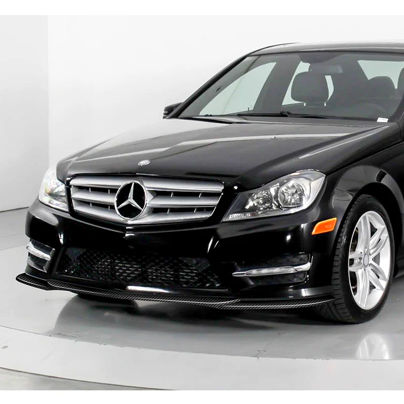 For 2011-2014 Mercedes C-Class Sport W204 Real Carbon Fiber Front Bumper Body Splitter Spoiler Lip 3PCS - Image 5