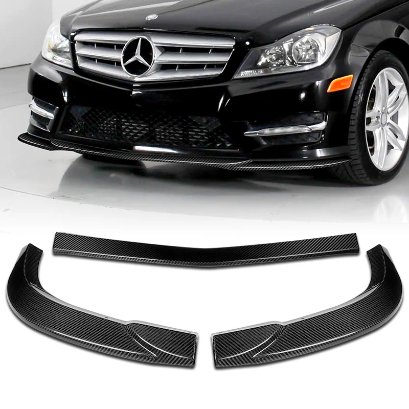 For 2011-2014 Mercedes C-Class Sport W204 Real Carbon Fiber Front Bumper Body Splitter Spoiler Lip 3PCS - Image 6