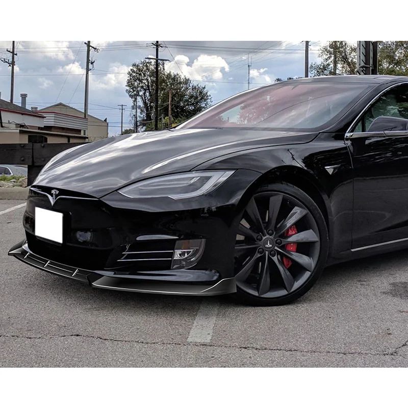 For 2016-2020 Tesla Model S STP-Style Painted Black Front Bumper Body Splitter Spoiler Lip 3PCS - Image 5