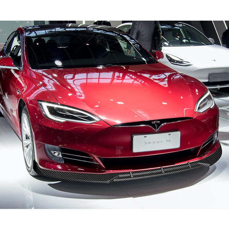 For 2016-2020 Tesla Model S STP-Style Carbon Look Front Bumper Body Splitter Spoiler Lip 3PCS - Image 5