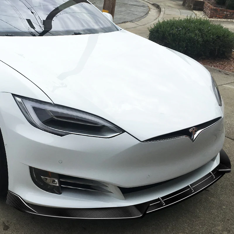 For 2016-2020 Tesla Model S STP-Style Carbon Fiber Front Bumper Body Splitter Spoiler Lip 3PCS - Image 5