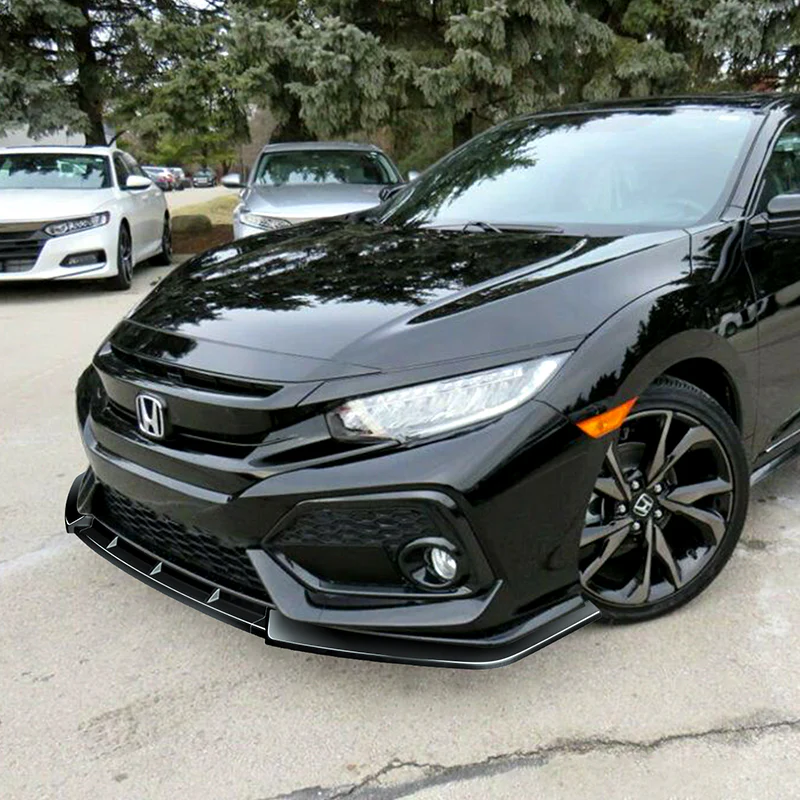 2017-2021 Honda Civic Hatchback Painted Black MUG Front Bumper Body Splitter Spoiler Lip 3PCS - Image 5