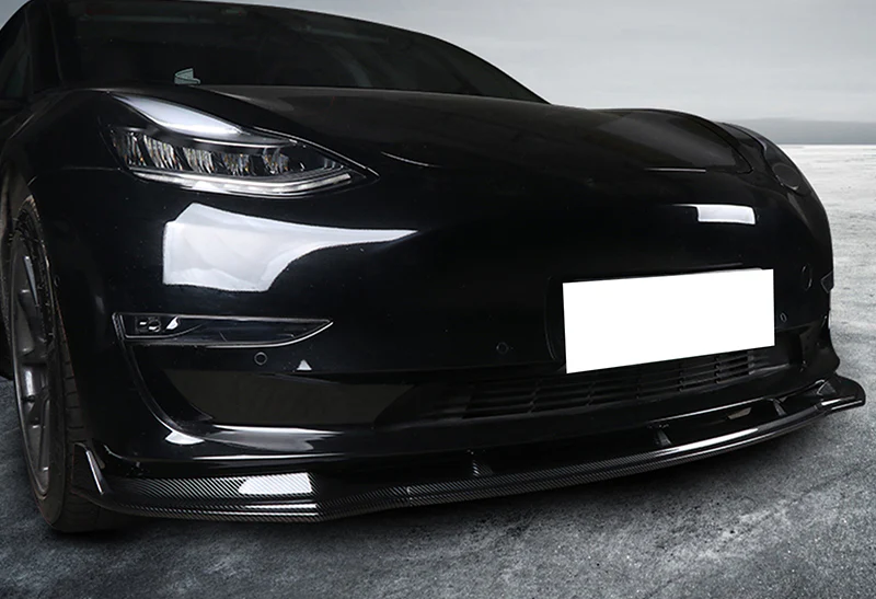For 2017-2023 Tesla Model 3 Sedan Real Carbon Front Bumper Body Splitter Spoiler Lip 3PCS - Image 5