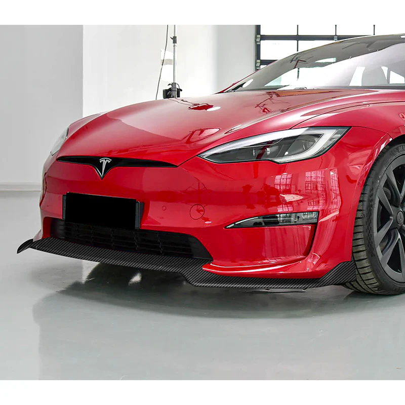 For 2021-2025 Tesla Model S Carbon Look Front Bumper Body Splitter Spoiler Lip 3PCS - Image 5