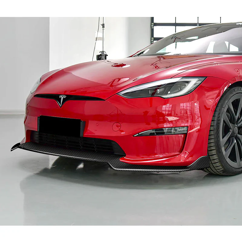 For 2021-2025 Tesla Model S Carbon Fiber Front Bumper Body Splitter Spoiler Lip 3PCS - Image 5