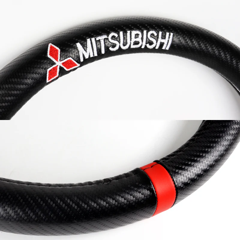 For all MITSUBISHI 15" Diameter Car Steering Wheel Cover Carbon Fiber Look Leather X1 - Image 5